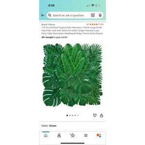 120 Pack Palm Leaves Artificial Tropical Monstera - 7 Sizes Palm Leaves